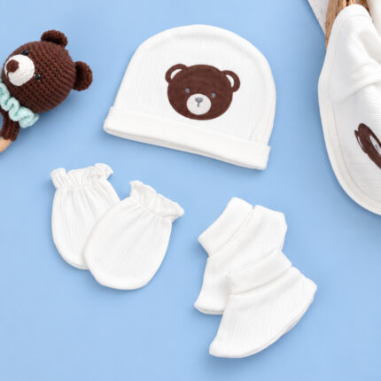 CUTE TEDDY CAP MITTENS BOOTIES